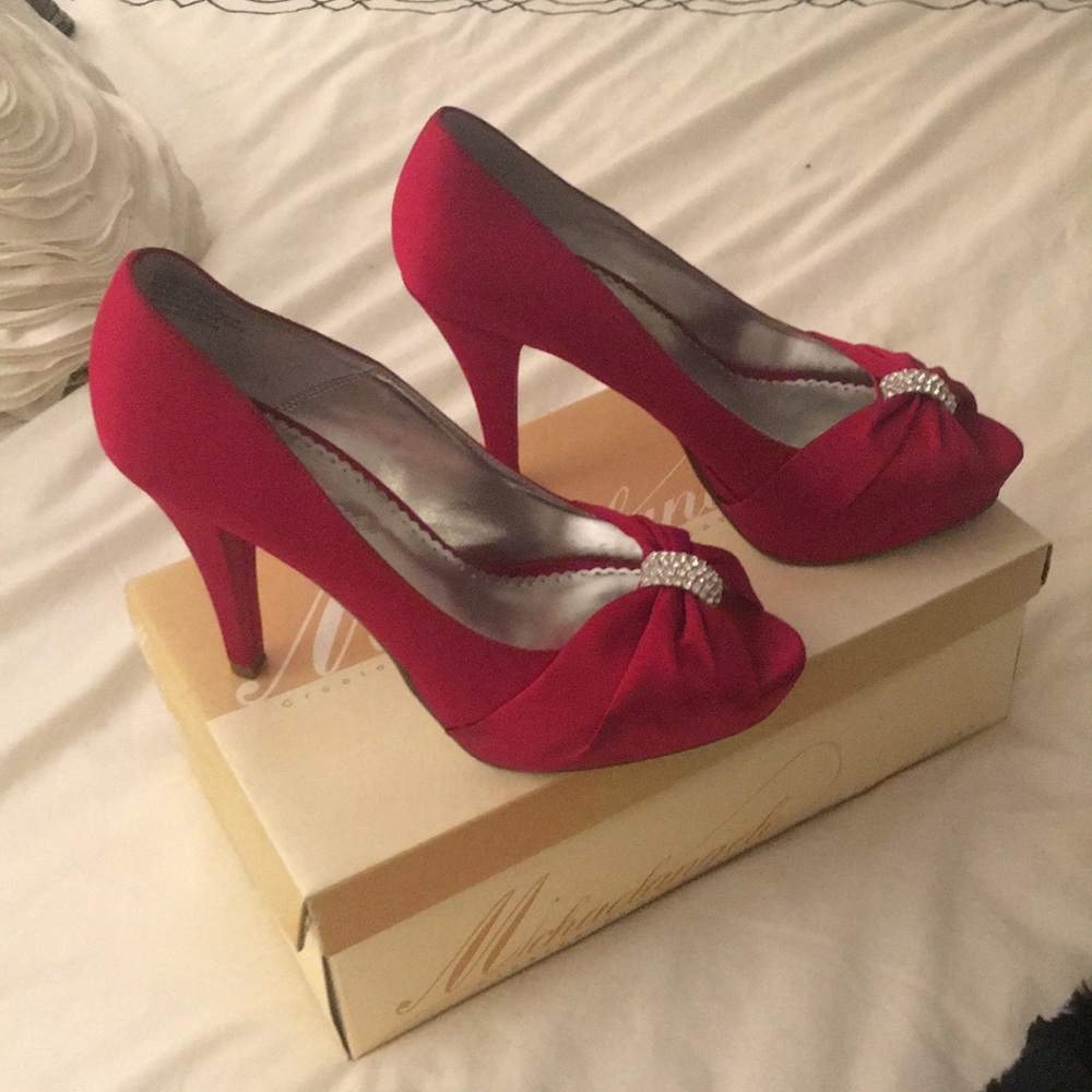 Michelangelo Candy Apple Red Peep Toe Diana Heels
